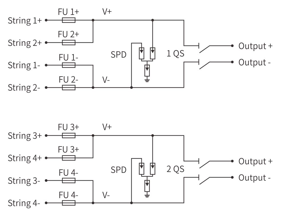 1000V DC Combiner Box 4 In 2 Out Isolator type